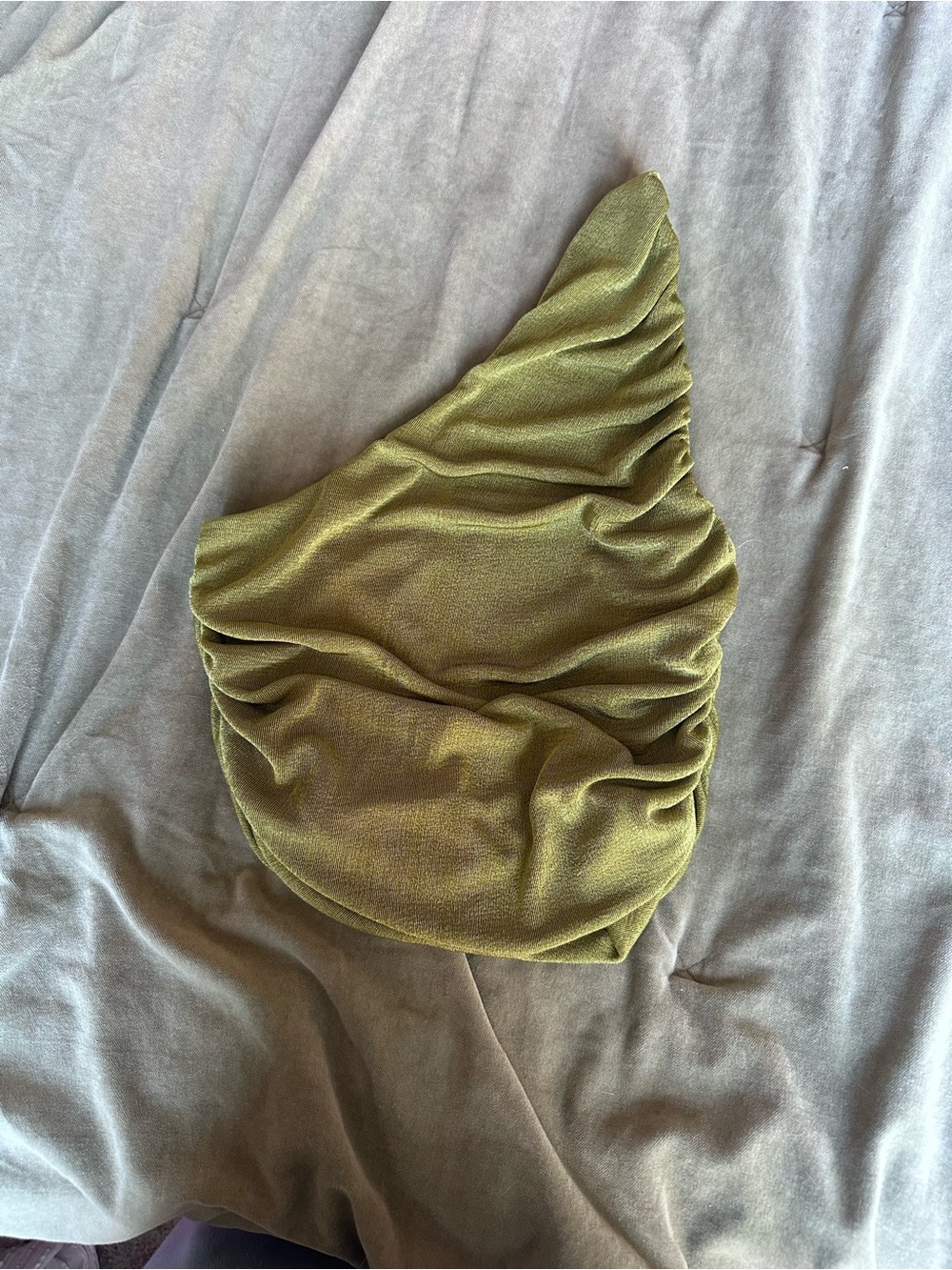 Olive Green Ruched One-Shoulder Women's Top
